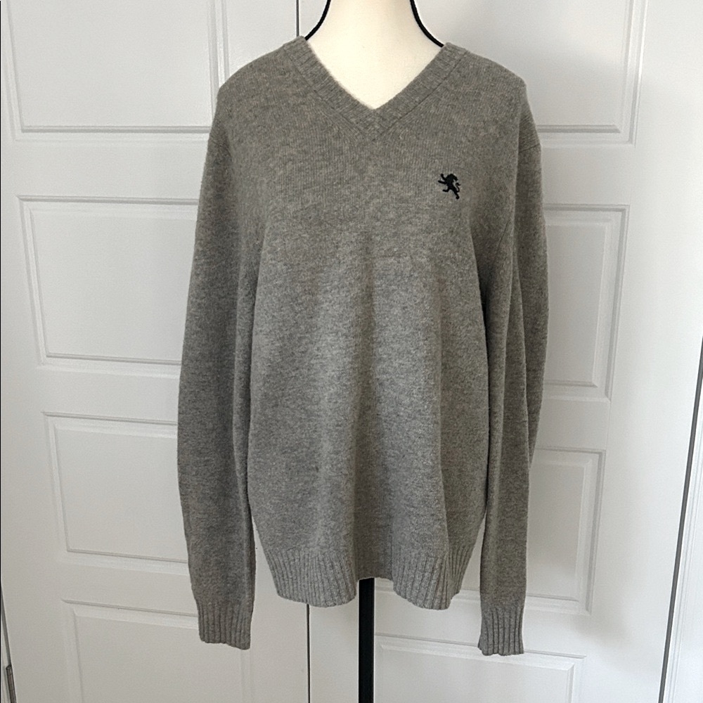 Express Gray V-Neck Lamb’s Wool Unisex  Long Sleeve Classic Sweater Men’s Size M - Picture 2 of 10